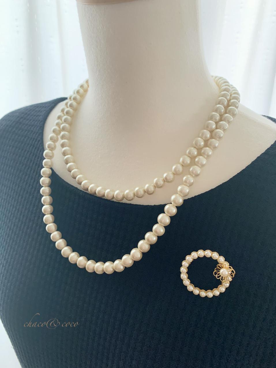 再販！送料無料！【2点ｾｯﾄ】ｽﾜﾛﾊﾟｰﾙ✨ﾌﾞﾛｰﾁ＆ﾛﾝｸﾞﾈｯｸﾚｽG(ｺｯﾄﾝﾊﾟｰﾙ＊ｼｬﾝﾊﾟﾝｶﾗｰ)