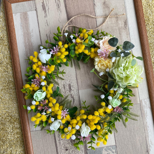 ふわふわミモザのイエローリース③ リース mimosa clair 通販｜Creema  
