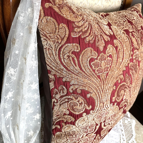 アメリカ製 別珍 (ベッチン) 素材 豪華なダマスク柄 クッションカバー