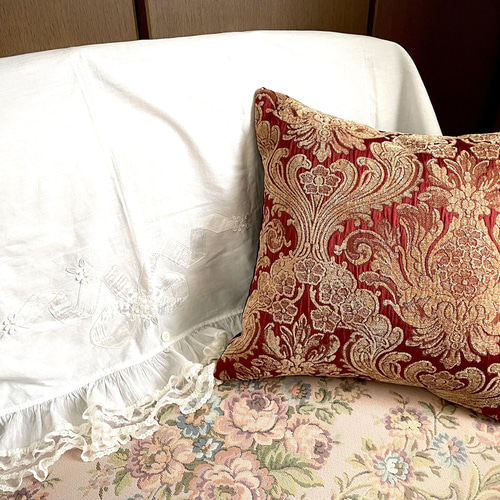 アメリカ製 別珍 (ベッチン) 素材 豪華なダマスク柄 クッションカバー