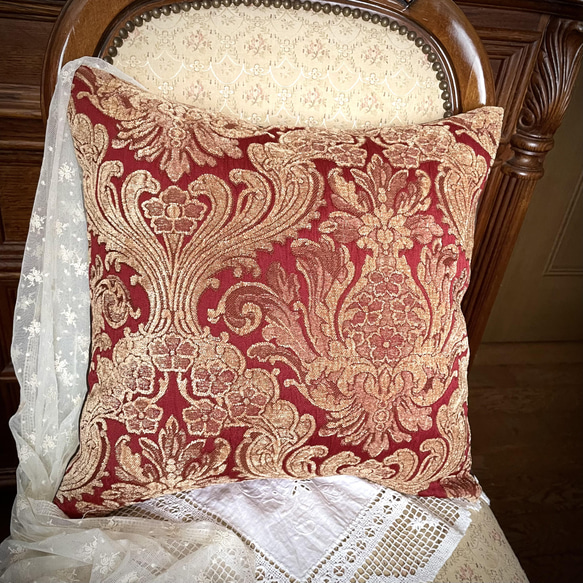 アメリカ製 別珍 (ベッチン) 素材 豪華なダマスク柄 クッションカバー