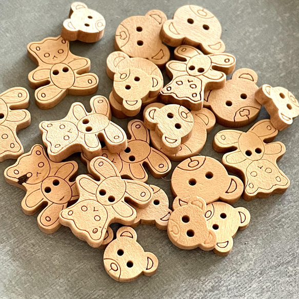 23個小熊/泰迪熊木製鈕扣｜木製零件/手工材料 第1張的照片