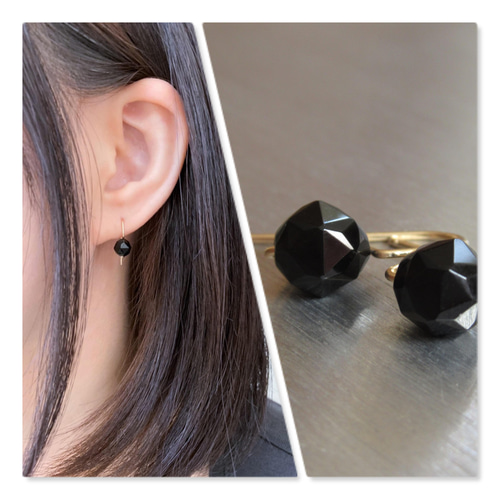 6㎜枠×モリオン（黒水晶）・サージカルステンレスピアス