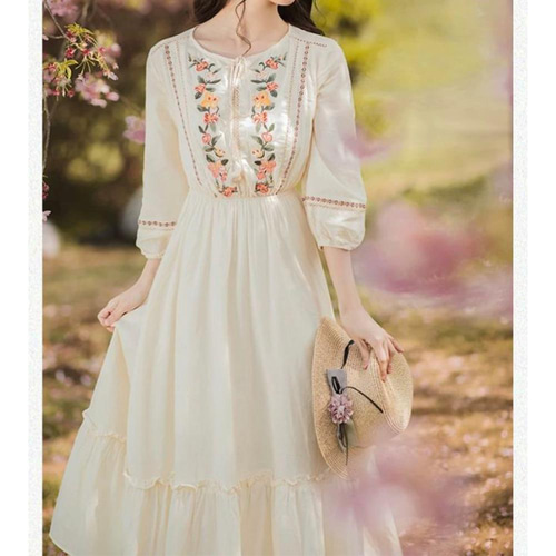 桜 ワンピース レトロ ブラウス ワンピース ゆったり ワンピース