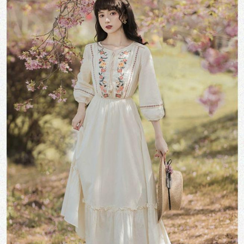 桜 ワンピース レトロ ブラウス ワンピース ゆったり ワンピース