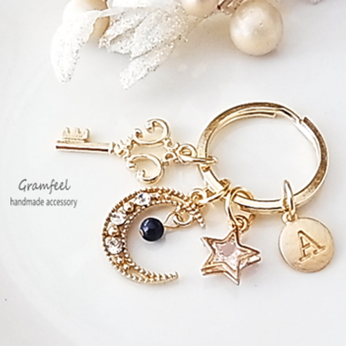 天然石ラピスラズリ＆月** の小さなキーホルダー＊ キーホルダー