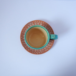 トルコブルー＋黒釉コーヒーカップ(ソーサー付き) 4枚目の画像