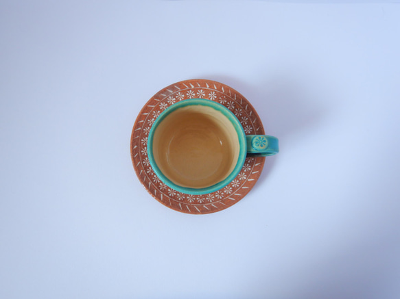 トルコブルー＋黒釉コーヒーカップ(ソーサー付き) 4枚目の画像