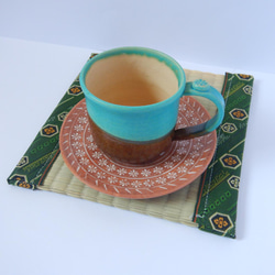 トルコブルー＋黒釉コーヒーカップ(ソーサー付き) 2枚目の画像