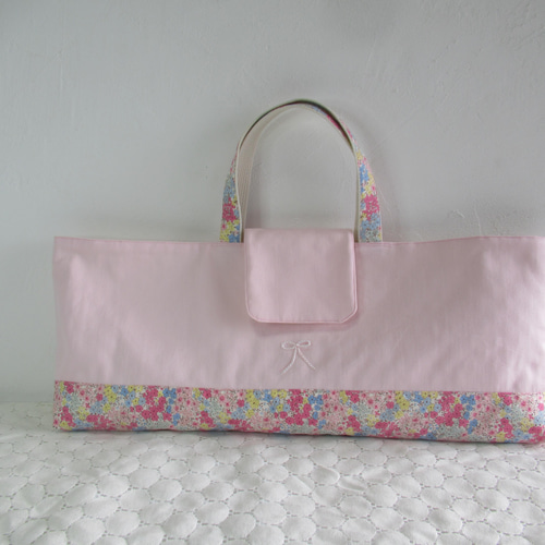 ピアニカケース 鍵盤ハーモニカ入れ ピンク花柄 リボン刺繍 さくらんぼ