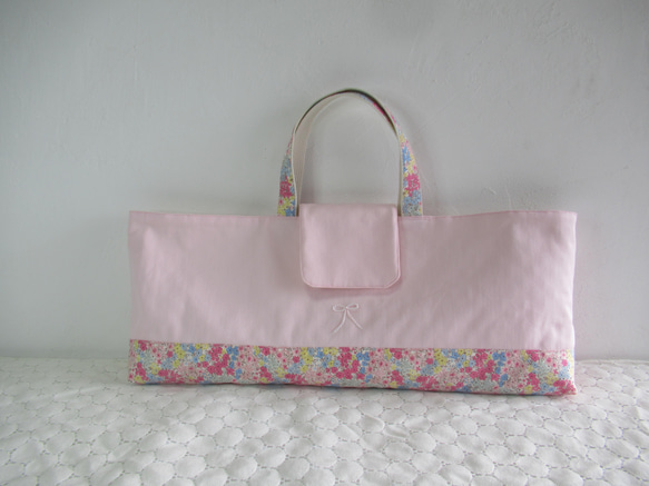 ピアニカケース 鍵盤ハーモニカ入れ ピンク花柄 リボン刺繍 さくらんぼ