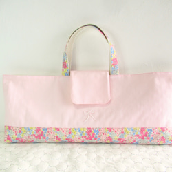 ピアニカケース 鍵盤ハーモニカ入れ 濃パープル花柄 リボン刺繍