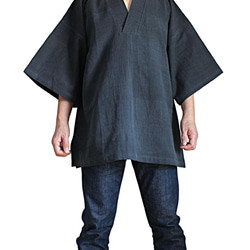 ジョムトン手織り綿の着物Ｖ五分袖プルオーバー（BFS-104） 6枚目の画像