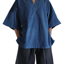 ジョムトン手織り綿の着物Ｖ五分袖プルオーバー（BFS-104） 4枚目の画像