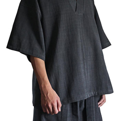 ジョムトン手織り綿の着物Ｖ五分袖プルオーバー（BFS-104） 3枚目の画像