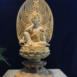 古美術 置物 如意輪観音 観音菩薩 蓮華丸台座 木彫仏像 仏教工芸品