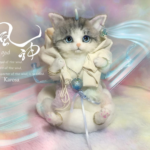 風神雷神 ファンタジー猫 Mさま考案✨ 羊毛フェルト アート