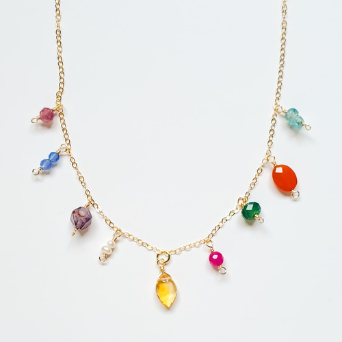 14kgf マルチカラー カラフル ネックレス 天然石 シトリン アメジスト