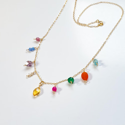 14kgf マルチカラー天然石のロングネックレス ネックレス