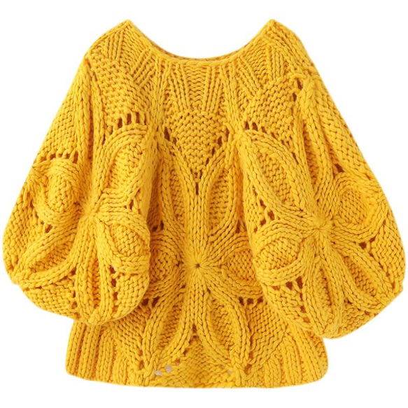 手編み  秋春の新しいフックの花の棒のニットのセット短いセーターの丸い襟 4枚目の画像