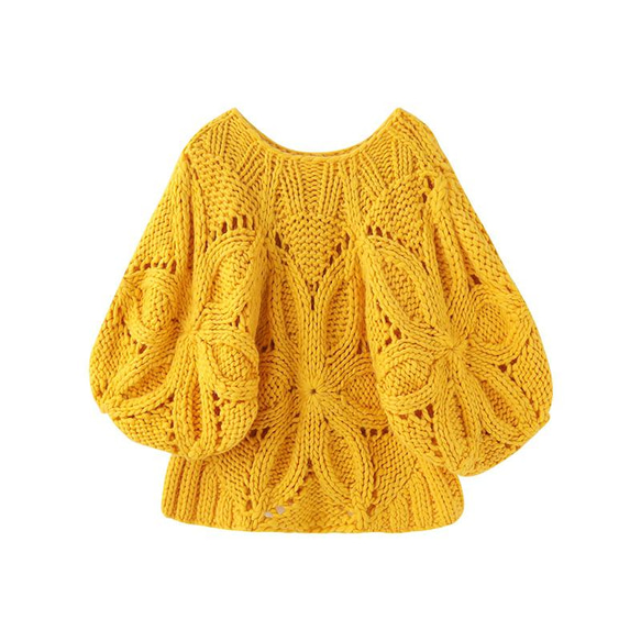 手編み  秋春の新しいフックの花の棒のニットのセット短いセーターの丸い襟 1枚目の画像