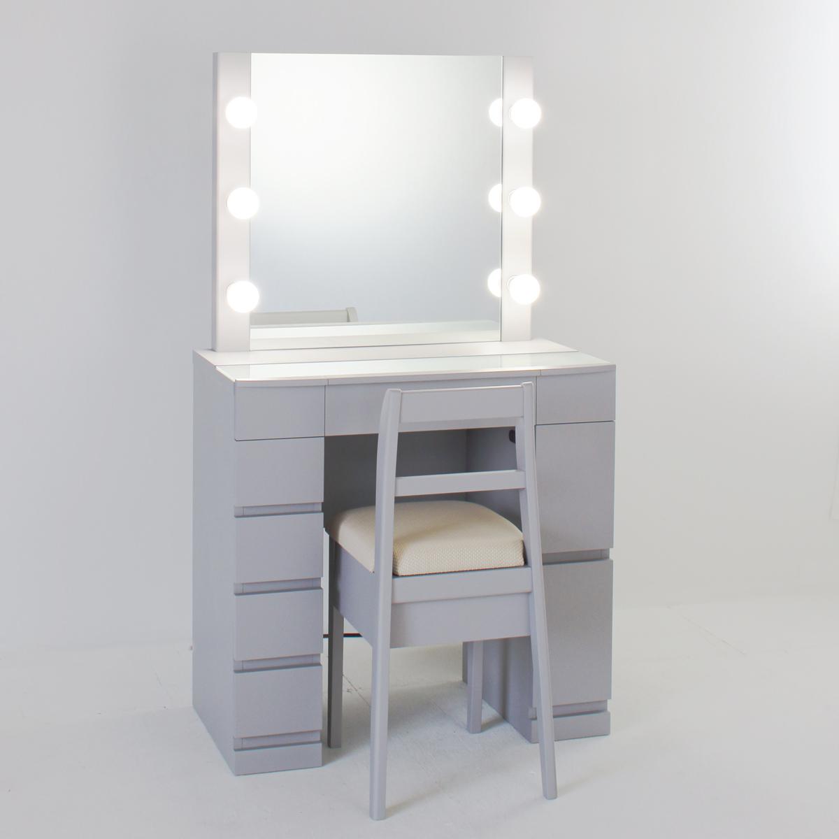 ドレッサー女優ミラー　クリスタルsofia（グレージュ）LED・椅子付き【送料無料】家具専門配送　国産　静岡　関本家具