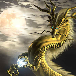 龍の絵「月雲・金龍」自作A4　竜の絵 2枚目の画像