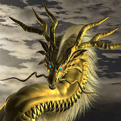 龍の絵「月雲・金龍」自作A4　竜の絵 3枚目の画像