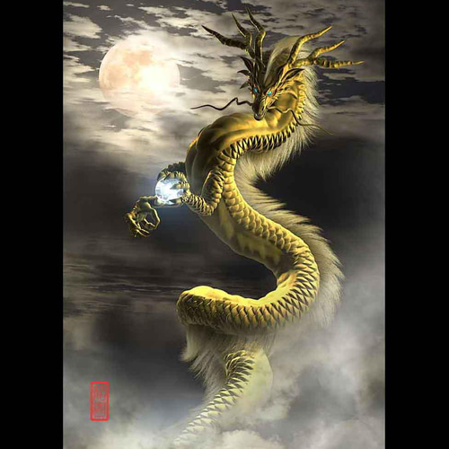 龍の絵「月雲・金龍」自作A4 竜の絵 写真・グラフィック breeze 通販