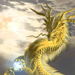 龍の絵「月雲・金龍・明るめ」自作A4　竜の絵 2枚目の画像