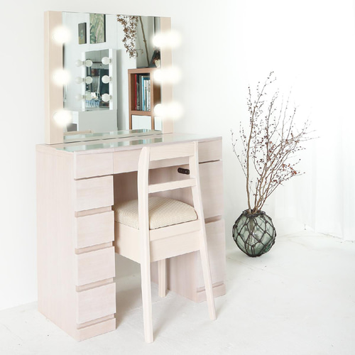 ドレッサー女優ミラー クリスタルsofia（ミルキーホワイト）LED・椅子