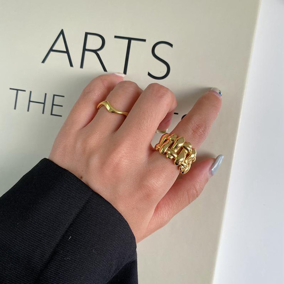 韓国ファッション 個性的デザインリングセット ゴールド 指輪