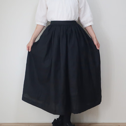 リネン100% ギャザースカート（フリー／黒色） 4枚目の画像