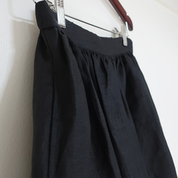 リネン100% ギャザースカート（フリー／黒色） 14枚目の画像