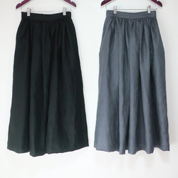 リネン100% ギャザースカート（フリー／黒色） 8枚目の画像