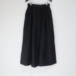 リネン100% ギャザースカート（フリー／黒色） 12枚目の画像