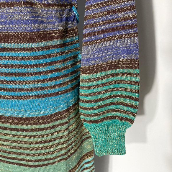 春ニット✿ストライプ グリッター ニットワンピース　301BLUE / BROWN STRIPE OP 4枚目の画像