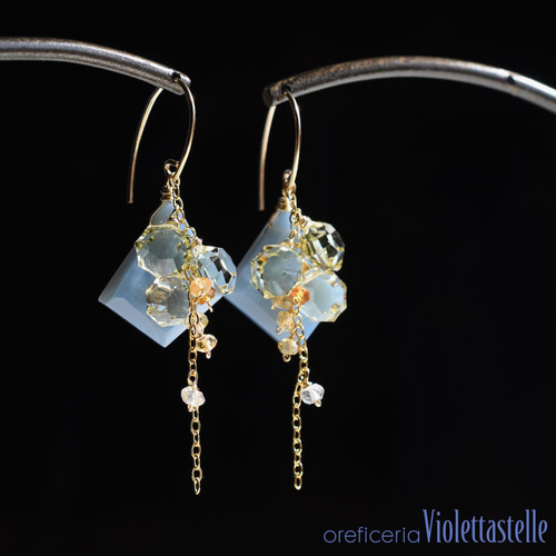 14kgf ブルーオパールのロングピアスWithレモンクォーツ ピアス