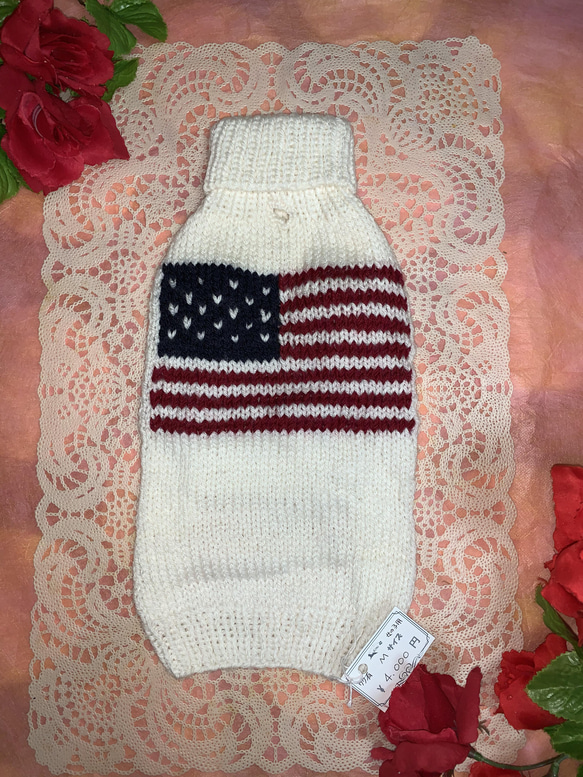 【犬用ニット】アメリカンフラッグ風　ホワイト　2Ｓから2Lまで対応 1枚目の画像