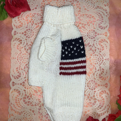 【犬用ニット】アメリカンフラッグ風　ホワイト　2Ｓから2Lまで対応 2枚目の画像