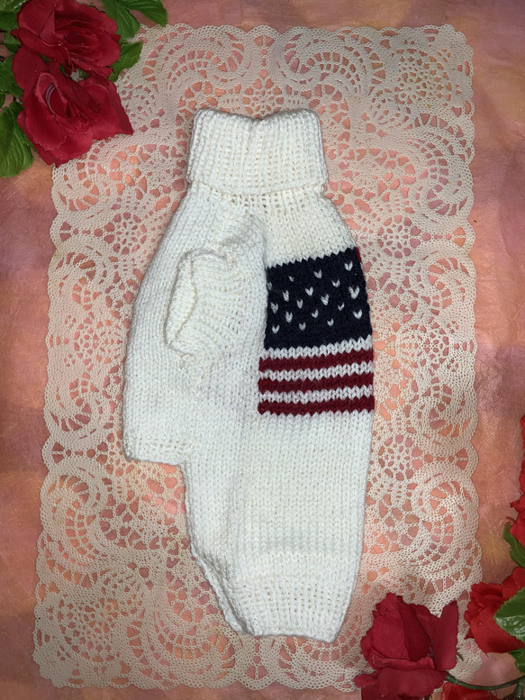 【犬用ニット】アメリカンフラッグ風　ホワイト　2Ｓから2Lまで対応 2枚目の画像