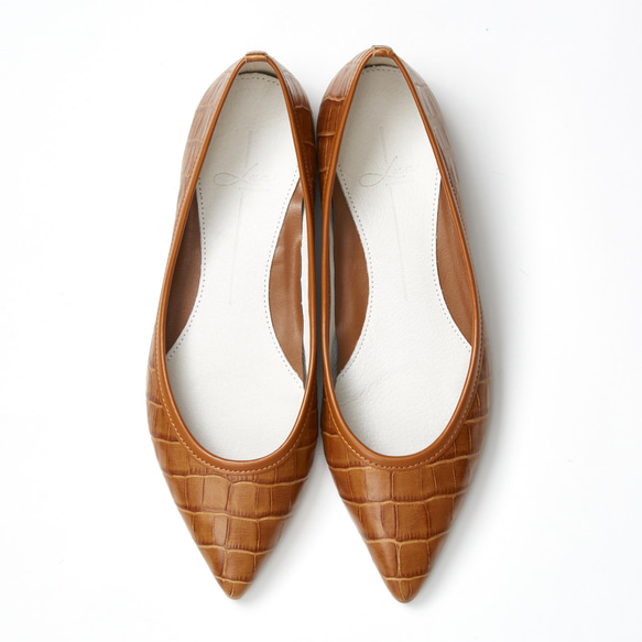靴職人が創る「理想の革靴」型押しクロコ バレエシューズ フラット