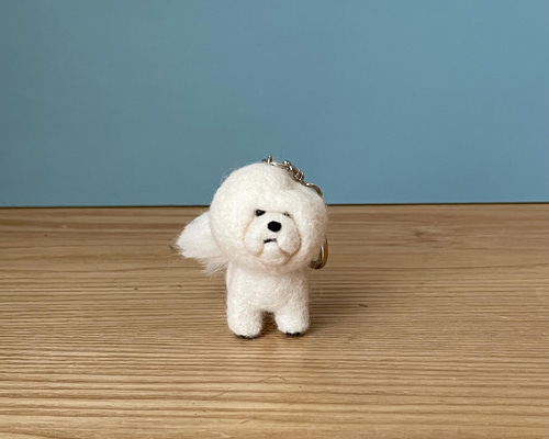 強風ビションキーホルダー 羊毛フェルト ビションフリーゼ