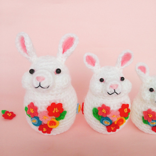 ●ハンドメイド　うさぎマトリョーシカ お正月うさぎ】マトリョーシカ型オブジェ その他置物 sayo 通販