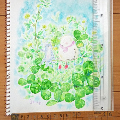 ✻【原画】野の花Ⅴ 黄色いシロツメクサ / no.167 | 水彩画 絵
