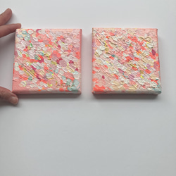 【原画・送料無料】一辺約10センチの小さな絵　2つセット抽象画　桜　キャンバス「ちいさな春」 2枚目の画像
