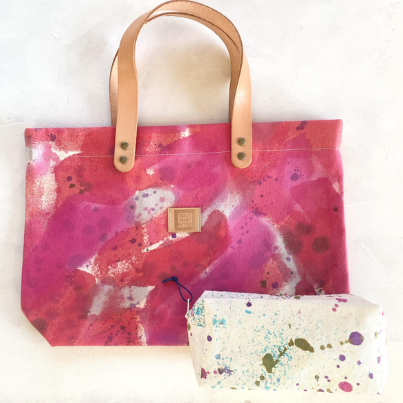 《Creema限定福袋》手染めの帆布トートバッグと新作ポーチのセット / palette pink セット 1枚目の画像
