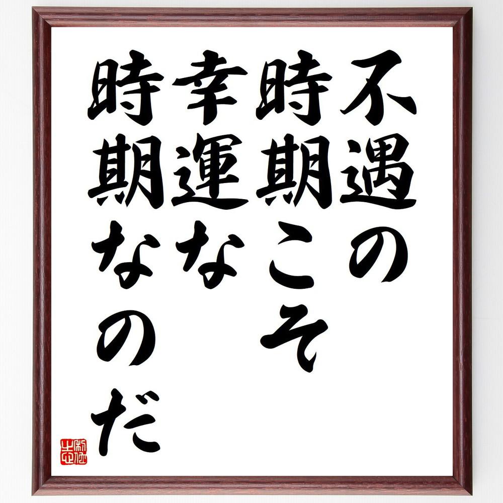 名言「不遇の時期こそ幸運な時期なのだ」手書き書道色紙額／受注後の毛筆直筆（Y4909）