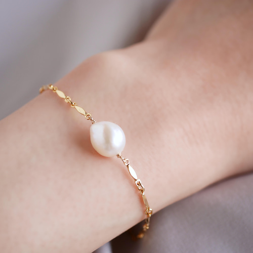 14kgf バロックパールとデザインチェーンのブレスレット ブレスレット