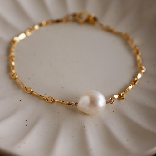 14kgf バロックパールとデザインチェーンのブレスレット ブレスレット